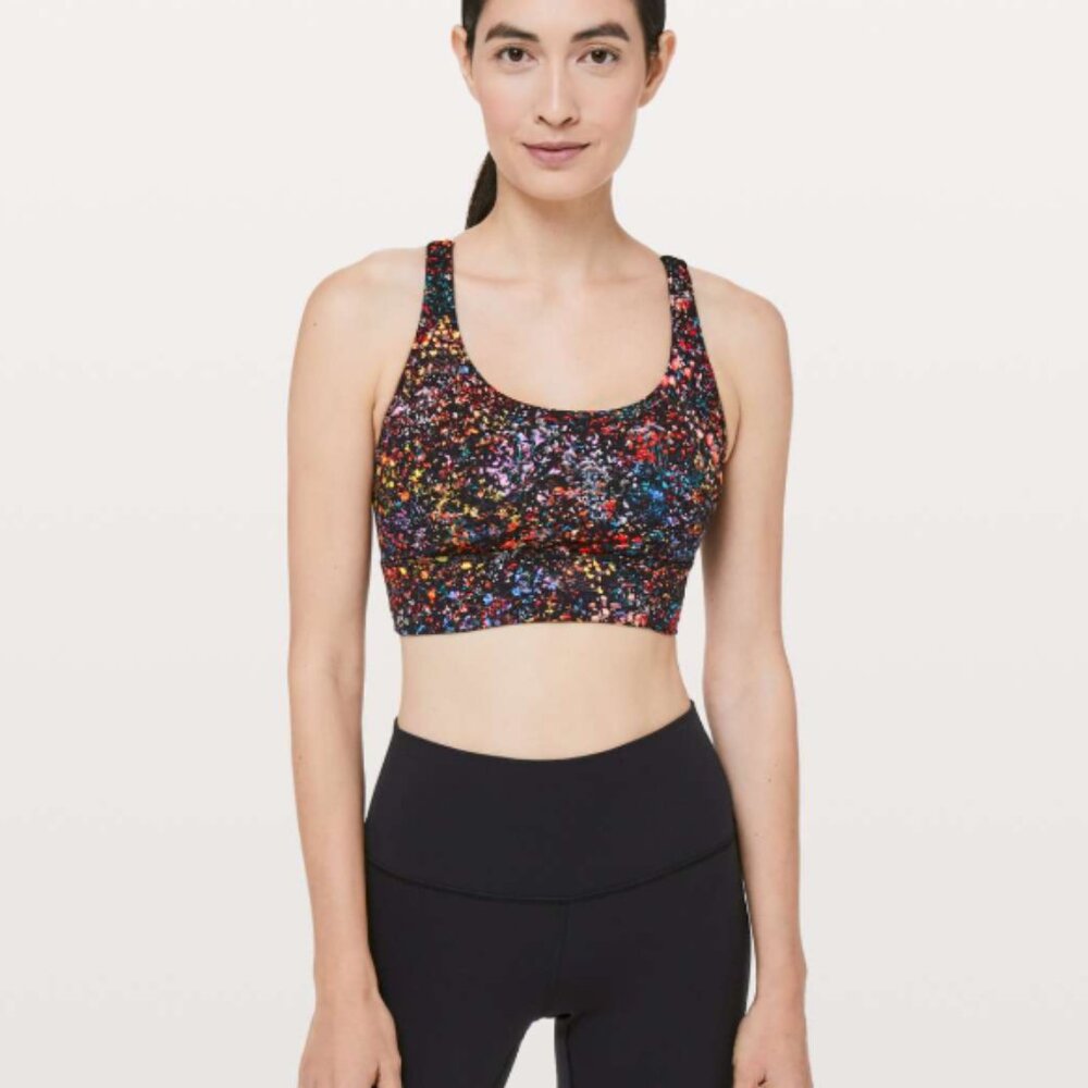 Lululemon Long line energy bra Flowerescent Multi/Lemon Ice Luxtreme size 10